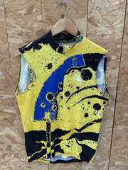 Vintage Giordana Cycling Jersey Yellow Blue Black Abstract Print Men's L