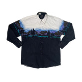 Vtg Roper Western Shirt Men's XL Black White Tree Print Long Sleeve Snap Button