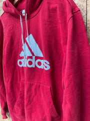 Vintage Y2K Adidas red spell out embroidered stripe logo hoodie size medium