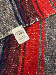 Artesanias Flores Mexican Blanket Throw Rug Red Gray Stripe 100% Acrylic