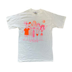 Yazbek Vintage T-Shirt, Size L, White, Graphic Tee, Quirky Girls Illustration