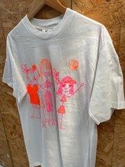 Yazbek Vintage T-Shirt, Size L, White, Graphic Tee, Quirky Girls Illustration