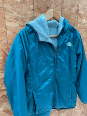The North Face Reversible Hooded Jacket Teal Fleece Sherpa Insulated Size S