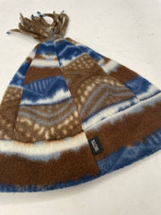 Naomi Fleece Beanie Hat Blue Brown White Tie Dye Tassel Winter Warm Unisex