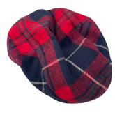 United Colors of Benetton Plaid Flat Cap Hat XL Red/Navy Wool Blend Vintage Retro