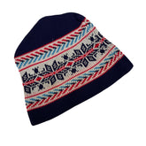 Vintage Fair Isle Knit Beanie Hat Navy Blue Red White Blue Snowflake Pattern