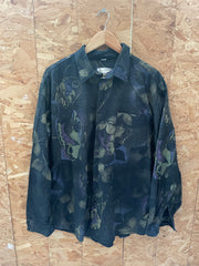 Vintage 90s Butterfly & Grape Crazy Print Button-Up Shirt - Men's L - Black/Multi