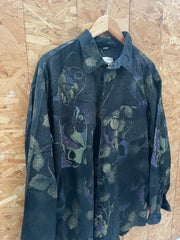 Vintage 90s Butterfly & Grape Crazy Print Button-Up Shirt - Men's L - Black/Multi