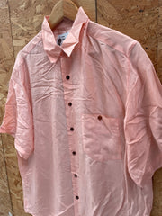 Gianni Rusconi Men's M Peach Short Sleeve Button Up Shirt - Vintage Silk Shirt