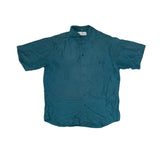 Vintage 90s 100% Silk Short Sleeve Button Up Shirt Men's Size 41/42 L Teal