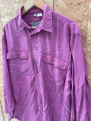 Globe Trotter Shirts Men's Medium Burgundy Silk Button-Up Long Sleeve Shirt