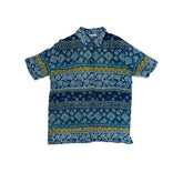 Vintage Marks & Spencer Men's Blue Green Patterned Short Sleeve Button Up Shirt Size M