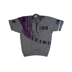 Vintage BKE Sportswear Grey Purple Abstract Print 1/4 Zip Short Sleeve Cycle Jersey M