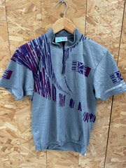 Vintage BKE Sportswear Grey Purple Abstract Print 1/4 Zip Short Sleeve Cycle Jersey M