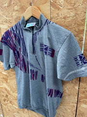 Vintage BKE Sportswear Grey Purple Abstract Print 1/4 Zip Short Sleeve Cycle Jersey M