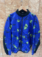 Vintage 90s Abstract Cycling Jacket Blue Neon Graphic Print Full Zip Size XXL