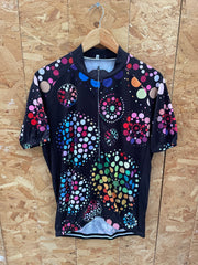 XXL Cycling Jersey Short Sleeve Black Multi-Color Dot Print Full Zip Bike Shirt