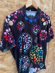 XXL Cycling Jersey Short Sleeve Black Multi-Color Dot Print Full Zip Bike Shirt