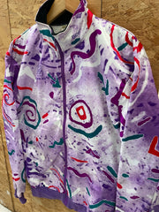 Vintage Bicycle Line Track Jacket XL Purple Abstract Print Full Zip Retro 90s