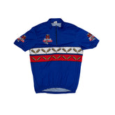 Vintage Cycling Jersey Blue Red Wheat Graphic Short Sleeve 1/4 Zip Men's Size M