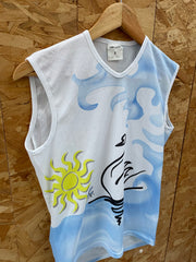 Maverik Cycling Sleeveless Shirt Vest Sun Swan Graphic White Blue Size S