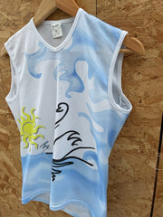 Maverik Cycling Sleeveless Shirt Vest Sun Swan Graphic White Blue Size S
