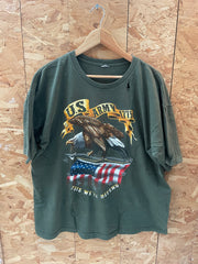 Vintage US Army 1775 Eagle Flag T-Shirt Men's Green Size XL Used