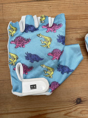 Vintage VX Fingerless Cycling Gloves Dinosaur Print Blue Pink Yellow Purple