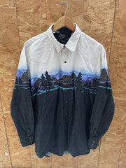Vtg Roper Western Shirt Men's XL Black White Tree Print Long Sleeve Snap Button