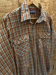 Vintage 80s Levis brown beige check cotton long sleeve western shirt size large