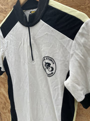 Vintage 70s East German Storck Cycling Jersey L White Black Yellow Zip L'Eroica