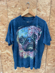 Vintage Y2K The Mountain Pug Dog Tie Dye T-Shirt Size XL Blue Graphic Tee