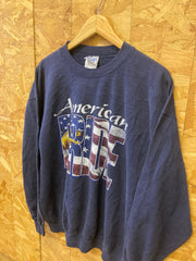 Vintage 90s navy blue American pride eagle print USA souvenir crew neck sweater size large