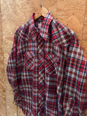 Vintage 80s red beige check pattern western cowboy shirt size XL by Wrangler