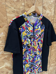 Vintage Abstract Print Cycling Jersey Short Sleeve Zip Neck Men's M
