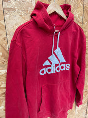Vintage Y2K Adidas red spell out embroidered stripe logo hoodie size medium