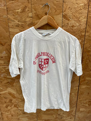 Vintage 90s St. Odulphus Lyceum Tilburg T-Shirt White Red Size M