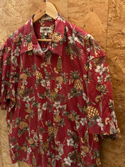Vintage 90s maroon red pineapple pattern Hawaiian shirt size XXL by Campia Moda