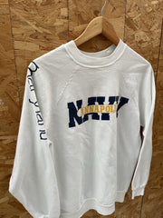 Vintage 90s Annapolis Navy Sweatshirt S White Raglan Crewneck USA Made