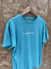 Vintage Y2K Quiksilver Men's Surf Skate T-Shirt Medium Teal Graphic
