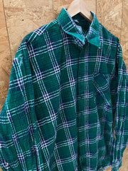 Vintage 80s green white felt cotton check shirt size large by Melbourne