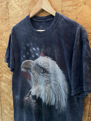 Vintage 90s grey black tie dye American flag eagle grungy t-shirt size medium