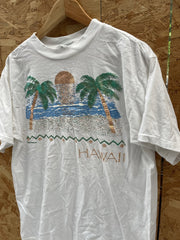 Vintage 90s Single Stitch Hawaii Beach Palm Tree Graphic T-Shirt XL White