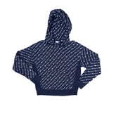 Champion Reverse Weave All-Over Logo Hoodie Sweatshirt Men's Medium Navy Blue