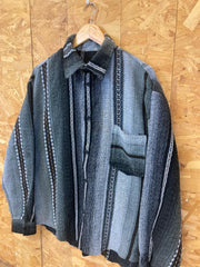 Vintage 90s black grey brown ethnic Navajo Aztec stripe wool mix men’s long sleeve shirt size large