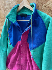 Vintage 80s purple blue turquoise block panel fleece jacket size medium