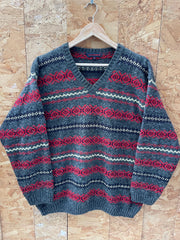 Vintage Y2K grey red yellow grandad jumper size XL by Osvaldo Bruni