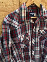 Vintage 80s red grey check western cowboy shirt size large by Wrangler