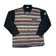 Vintage 90s Aztec stripe & panel black long sleeve shirt size XXL by Rockugen