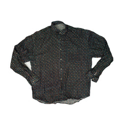 Vintage Y2K dark green red paisley monogram chequered pattern long sleeve 100% viscose shirt size XL